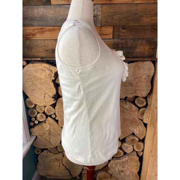 White Ruffle Tank Top Scoop Neck 100% cotton White Size L - Picture 2 of 5